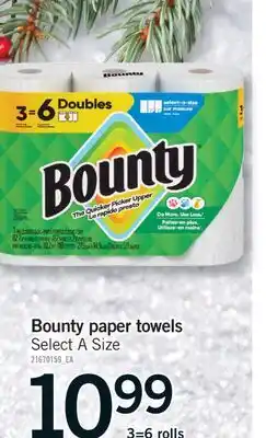 Fortinos BOUNTY PAPER TOWELS, 3=6 ROLLS offer