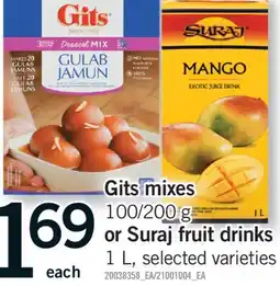 Fortinos GITS MIXES, 100/200 G OR SURAJ FRUIT DRINKS, 1 L offer