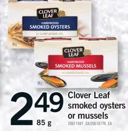 Fortinos CLOVER LEAF SMOKED OYSTERS OR MUSSELS, 85 g offer