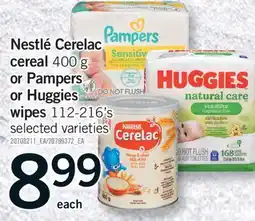 Fortinos NESTLÉ CERELAC CEREAL, 400 G OR PAMPERS OR HUGGIES WIPES, 112-216'S offer