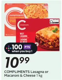 Sobeys COMPLIMENTS Lasagna or Macaroni & Cheese offer
