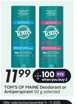 Sobeys TOM'S OF MAINE Deodorant or Antiperspirant offer