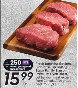 Sobeys Fresh Boneless Bottom Sirloin Tri Tip Grilling Steak Family Size or Premium Oven Roast offer