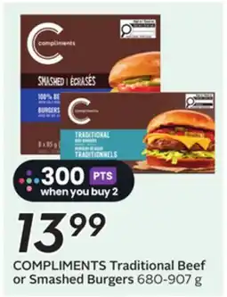 Sobeys COMPLIMENTS Traditional Beef or Smashed Burgers offer