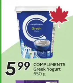 Sobeys COMPLIMENTS Greek Yogurt offer