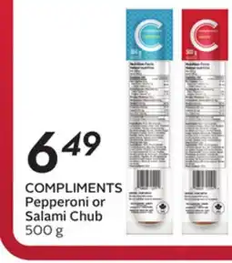 Sobeys COMPLIMENTS Pepperoni or Salami Chub offer