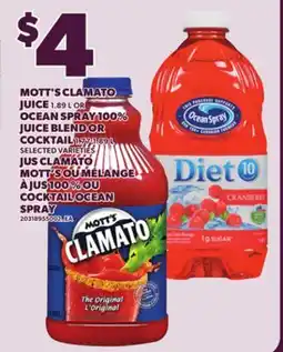 Independent Grocer MOTT'S CLAMATO JUICE, 1.77-1.89 L OCEAN SPRAY 100% JUICE BLEND OR COCKTAIL, 1.77-1.89 offer