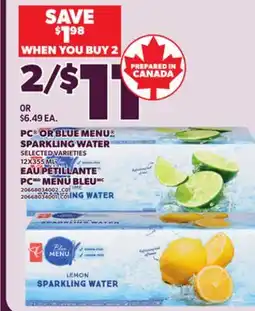 Independent Grocer PC OR BLUE MENU SPARKLING WATER, 12X355 ML offer