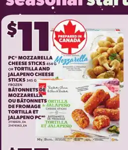 Independent Grocer PC MOZZARELLA CHEESE STICKS 454 G OR TORTILLA AND JALAPENO CHEESE STICKS, 345 G offer
