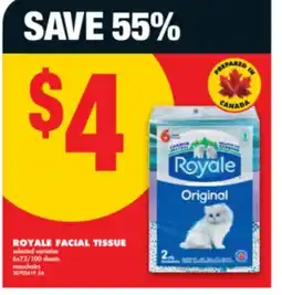 No Frills ROYALE FACIAL TISSUE, 6x72/100 sheets offer