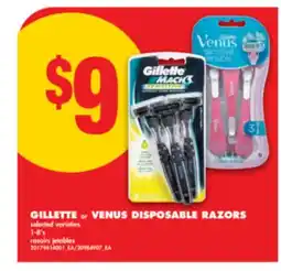 No Frills GILLETTE or VENUS DISPOSABLE RAZORS, 1-8's offer