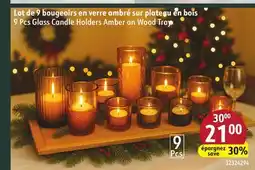 Sushi Shop 9 Pcs Glass Candle Holders Amber on Wood Tray offer