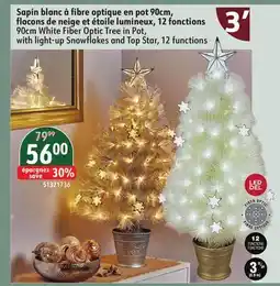 Sushi Shop 90cm White Fiber Optic Tree in Pot, with light-up Snowflakes and Top Star, 12 functions offer