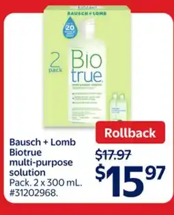Walmart Bausch + Lomb Biotrue multi-purpose solution offer