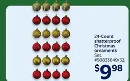 Walmart 24-Count shatterproof Christmas ornaments offer