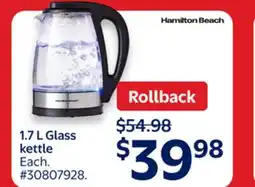 Walmart Hamilton Beach 1.7 L Glass kettle offer