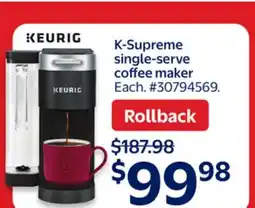 Walmart KEURIG K-Supreme single-serve coffee maker offer
