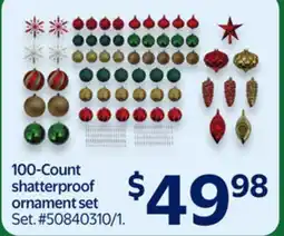 Walmart 100-Count shatterproof ornament set offer