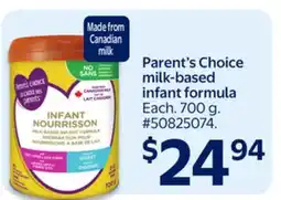 Walmart Parent's Choice milk-based infant formula offer