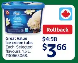 Walmart Great Value ice cream tubs offer