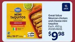 Walmart Great Value Mexican Chicken and Cheese Mini Taquitos offer