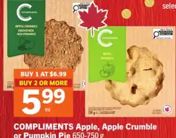 Foodland COMPLIMENTS Apple, Apple Crumble or Pumpkin Pie offer