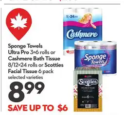 Longo's Sponge Towels Ultra Pro 3 = 6 rolls or Bath Tissue 8/12 = 24 rolls or Facial Tissue 6 pack offer