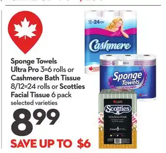 Longo's Sponge Towels Ultra Pro 3 = 6 rolls or Bath Tissue 8/12 = 24 rolls or Facial Tissue 6 pack offer