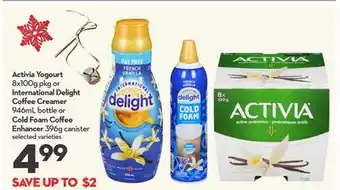 Longo's Yogourt 8x100g pkg or Coffee Creamer 946mL bottle or Cold Foam Coffee Enhancer 396g canister offer