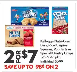 Longo's Kellogg's Nutri-Grain Bars, Rice Krispies Squares, Pop Tarts or Special K Pastry Crisps offer