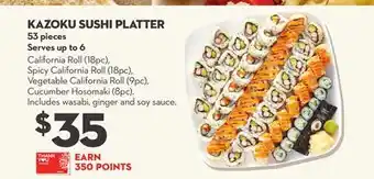 Longo's KAZOKU SUSHI PLATTER offer