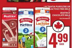 Food Basics LACTANTIA PURFILTRE OR LACTOSE FREE MILK OR BEATRICE CHOCOLATE MILK offer