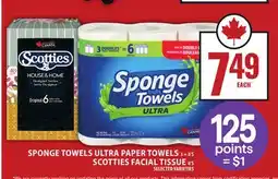 Food Basics SPONGE TOWELS ULTRA PAPER TOWELS OR SCOTTIES FACIAL TISSUE offer