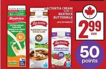 Food Basics LACTANTIA CREAM OR BEATRICE BUTTERMILK offer