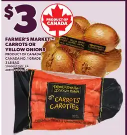 Loblaws FARMER'S MARKET CARROTS OR YELLOW ONIONS, 3 LB BAG offer