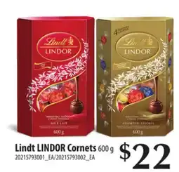 Loblaws LINDT LINDOR CORNETS, 600 G offer