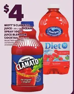 Loblaws MOTT'S CLAMATO JUICE, 1.89 L OR OCEAN SPRAY 100% JUICE BLEND OR COCKTAIL, 1.77-1.89L offer