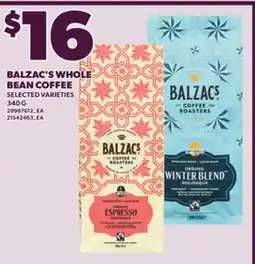 Loblaws BALZAC'S WHOLE BEAN COFFEE, 340G offer