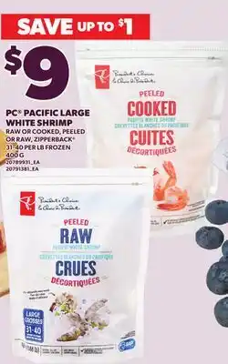 Loblaws PC PACIFIC LARGE WHITE SHRIMP, 31-40 PER LB, 400 G offer