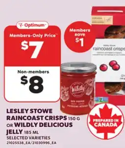 Loblaws LESLEY STOWE RAINCOAST CRISPS, 150G OR WILDLY DELICIOUS JELLY, 185 ML offer