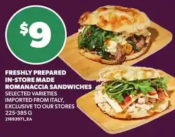Loblaws FRESHLY PREPARED IN-STORE MADE ROMANACCIA SANDWICHES, 225-385 G offer