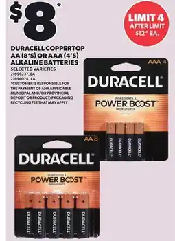 Loblaws DURACELL COPPERTOP AA (8'S) OR AAA (4'S) ALKALINE BATTERIES offer