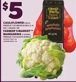 Loblaws CAULIFLOWER, EACH, FARMER'S MARKET MANDARINS, 2LB BAG offer