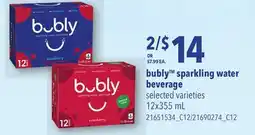 Loblaws BUBLY SPARKLING WATER BEVERAGE, 12x355 mL offer