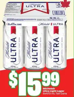 Chalo FreshCo Michelob Ultra Light Lager 6x473 mL Tall Cans offer