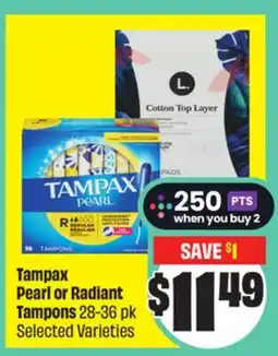 Chalo FreshCo Tampax Pearl or Radiant Tampons 28-36 pk Selected Varieties offer