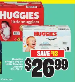 Chalo FreshCo Huggies Snug & Dry or Little Movers Diapers 36-104 pk offer
