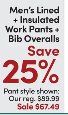 Mark's Men's Lined + Insulated Work Pants + Bib Overalls offer