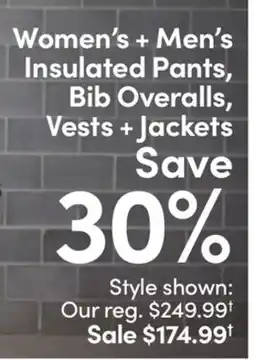 Mark's Women's + Men's Insulated Pants, Bib Overalls, Vests + Jackets offer