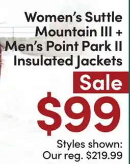 Mark's Columbia Women's Suttle Mountain III + Men's Point Park II Insulated Jackets offer